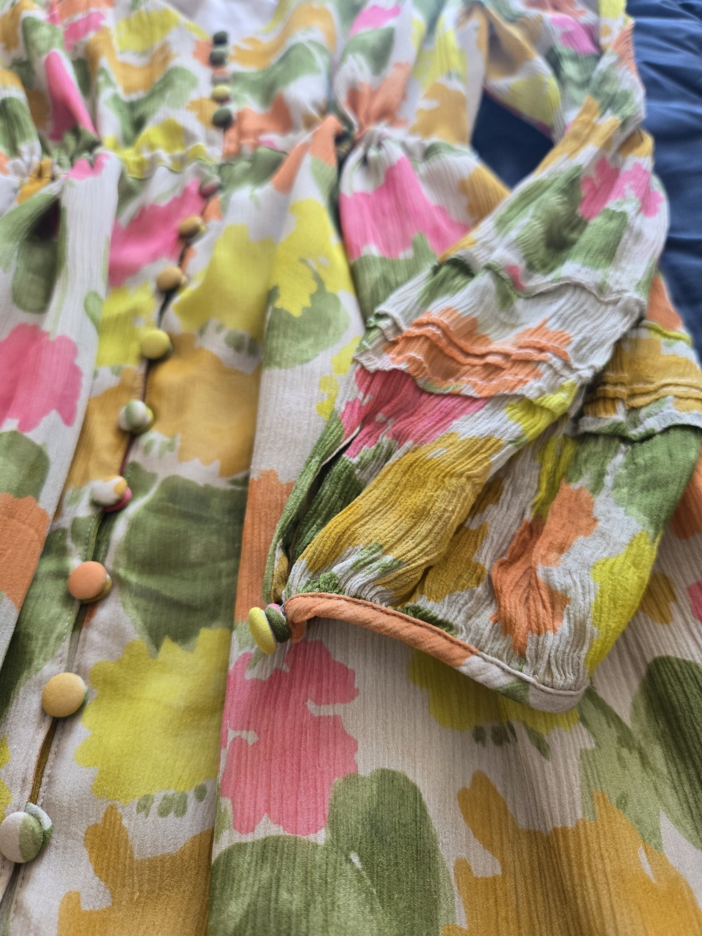 COACH-Floral Watercolor Long Sleeve Midi Dress in Pink, Yellow & Green - Picture 2 of 7